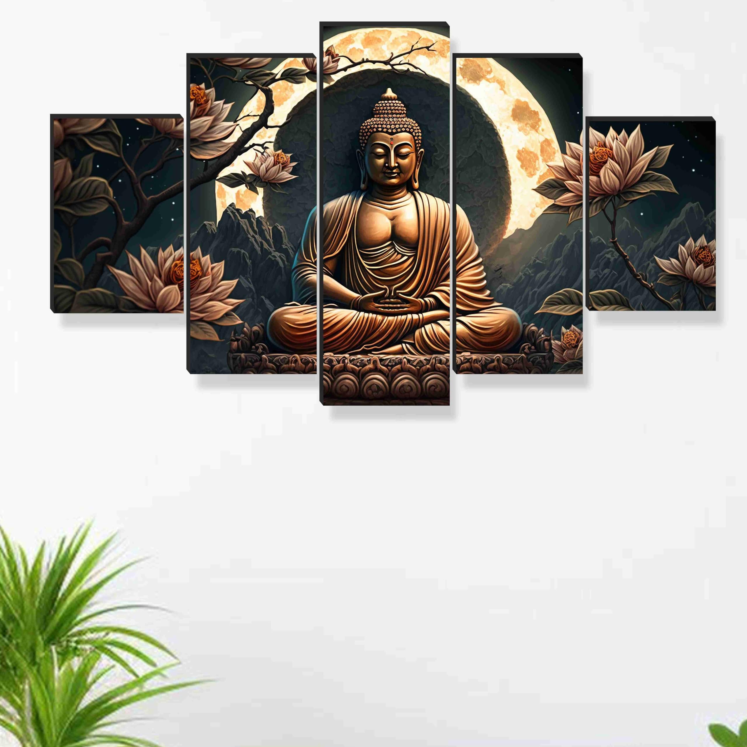 SAF Buddha Paintings for Wall Decoration - Set Of Five, 3d modern art Painting for Living Room Large Size with Frames for Home Decoration, Hotel, Office 76.2 cm x 45 cm SANFPNLS35454
