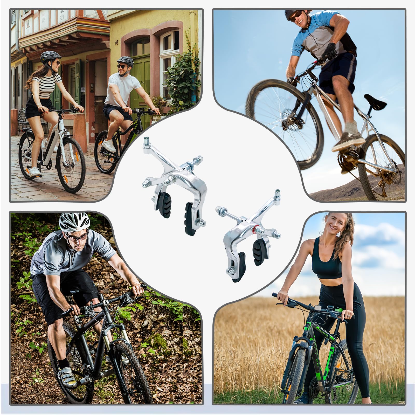 Zestaw 2× Aluminiowe Szczeki Hamulcowe C-Brake do Roweru Szosowego i Fixie, Przód i Tył, Srebrny, Mechaniczny Hamulec z Żywicznymi Klockami – Lekkie i Trwałe Akcesoria Rowerowe