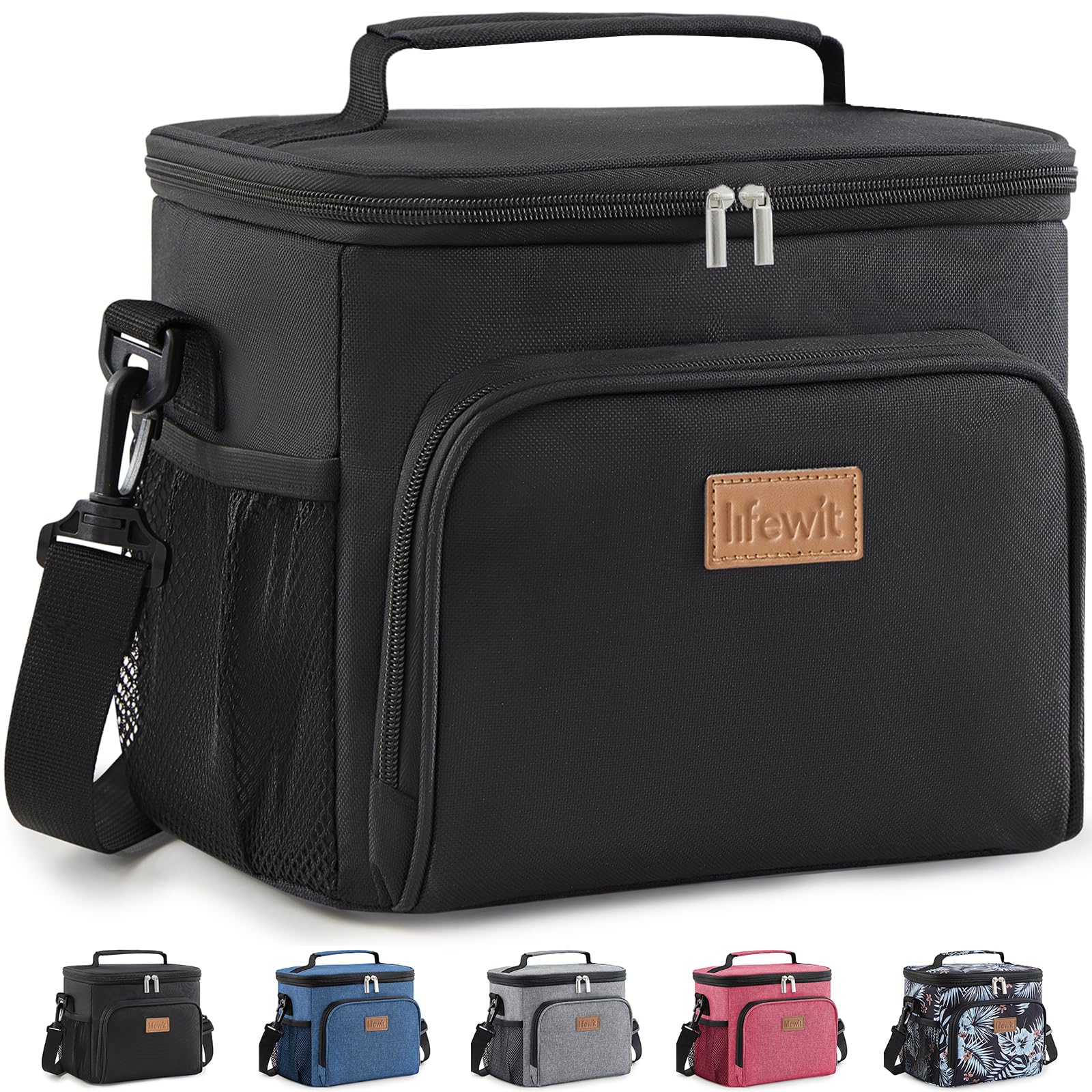 Lifewit Insulated Lunch Bag for Adults, Thermal Lunch Box Cooler for Men Women, Reusable Leakproof Lunch Tote Food Bag with Adjustable Shoulder Strap for Work/Picnic/Beach, Black 9L