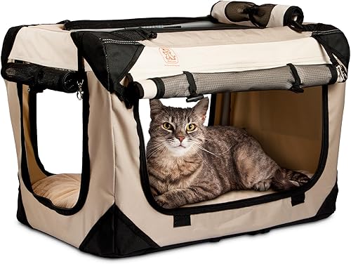 PetLuv Happy Cat - Transportador con parte superior y lateral plegables, lados blandos, y caja de viaje, de alta calidad, cierres de zíper, correas