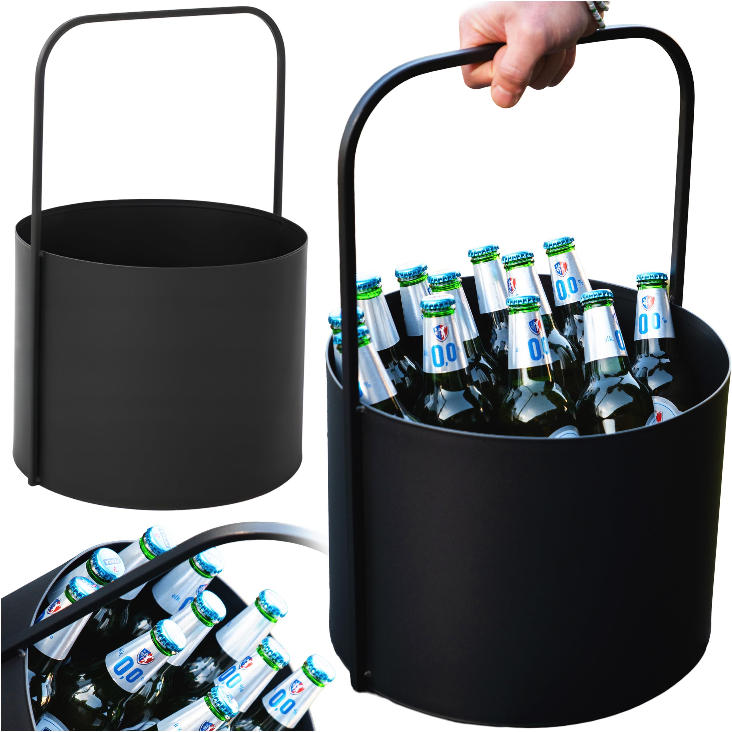 Kapaga - Flaschenträger Stahl Schwarz – Getränketräger 6 Flaschen 35 cm | Bierträger Modern und Robust – Flaschenhalter für Garten, Grill, Party, Picknick – Pulverbeschichtet und Tragbar