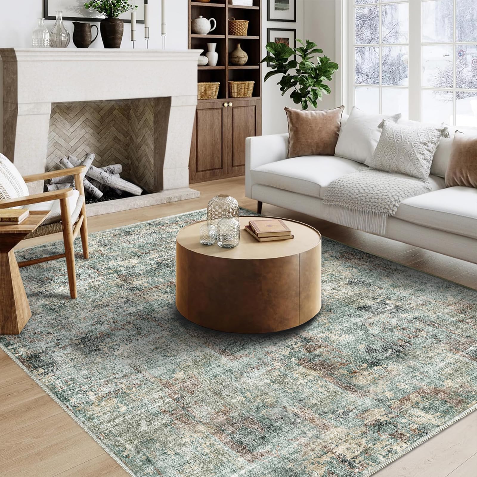 QD-Udreamy 8x10 Area Rugs - Machine Washable Area Rugs for Living Room, Soft Washable Rugs 8x10, Non-Slip Area Rug, Stain Resistant Abstract Low Pile Thin Rug