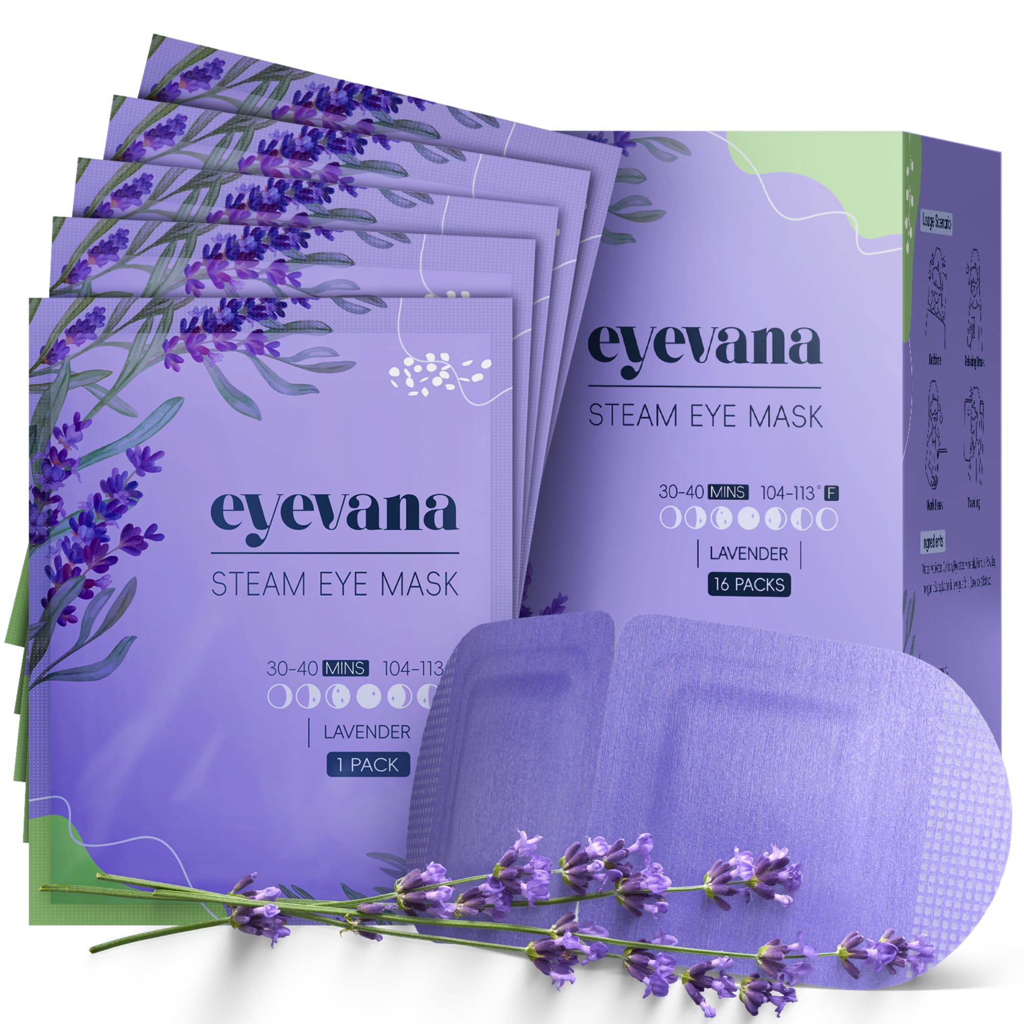 eyevana, 16 Packs Steam Eye Mask, Extra Deep Heat for Dry Eyes, Fast Relief for Irritation, Stye, Puffy Sensitive Eyes and Eye Strain, Disposable Self
