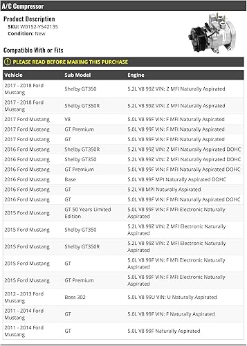 Compresor de A/C - Compatible con Ford Mustang 2011-2018