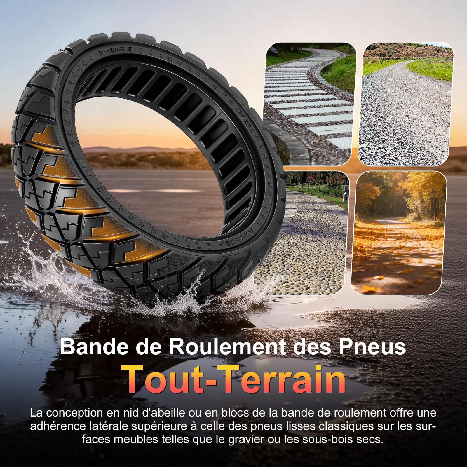70/60-7,5 Pneu Plein pour Segway ZT3 Pro, ZT3 Pro D et E Trottinettes électriques, Pneus de Remplacement. Pneus Pleins Tout-Terrain Antidérapants, Increvables (Noir, lot de 2)