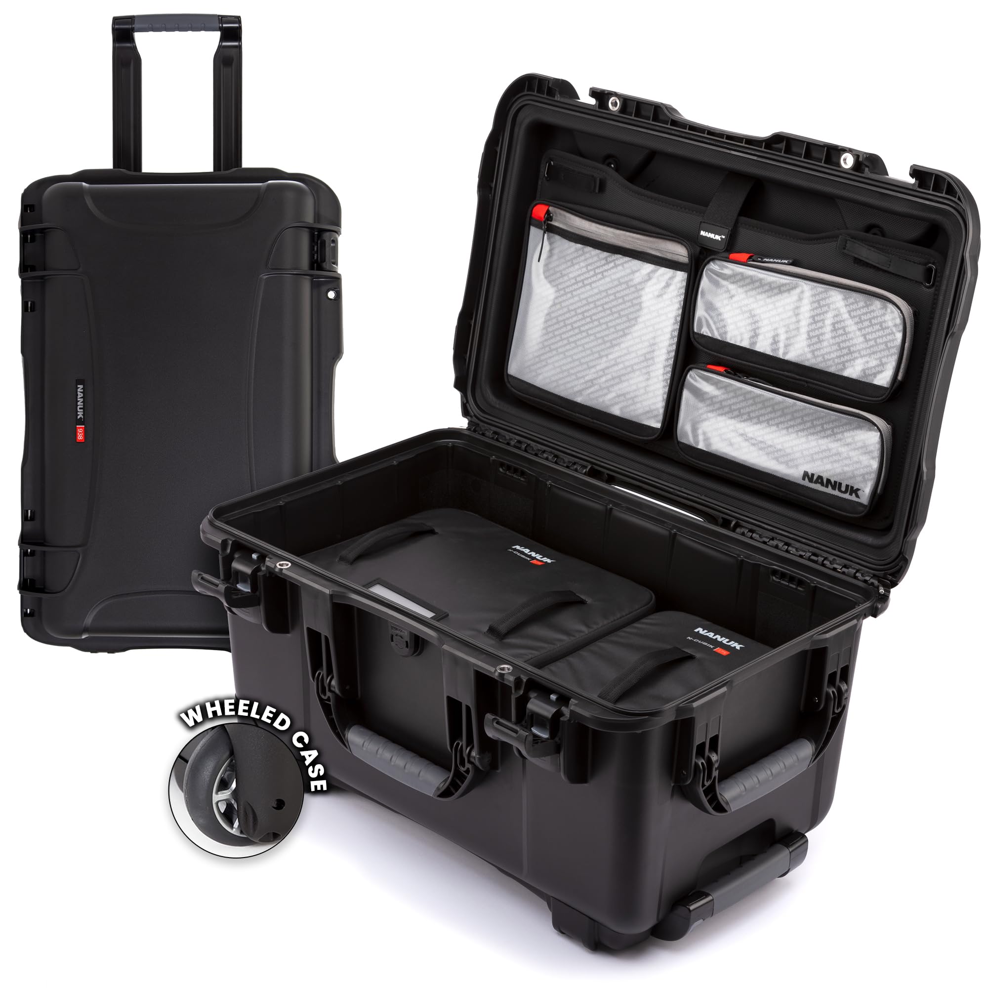 NANUK 938 Pro Photo con N-Cubik - Custodia rigida impermeabile per fotocamera da viaggio con inserto N-Cubik 17S e 17M e ruote, 60,5 x 39,4 x 33,5 cm, antipolvere e resistente agli urti, ideale per