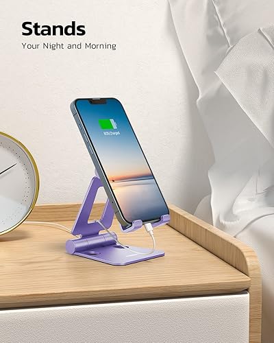 Miniatura 9 de Nulaxy Soporte plegable doble para teléfono celular, totalmente ajustable, plegable, soporte para teléfono de escritorio, base compatible con