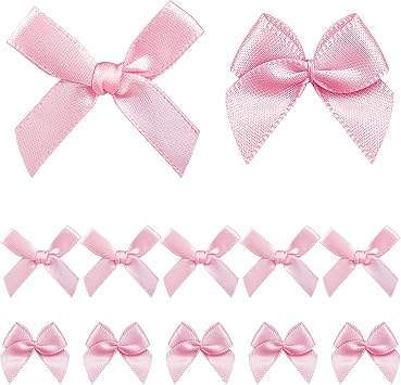 HFKPJRT 300Pcs Mini Pink Satin Bows, 1.5" & 1" Pre-Tied Bows for Crafts, Gift Wrapping, Wedding, Baby Shower, Valentines Day, Bridal Shower Decorations
