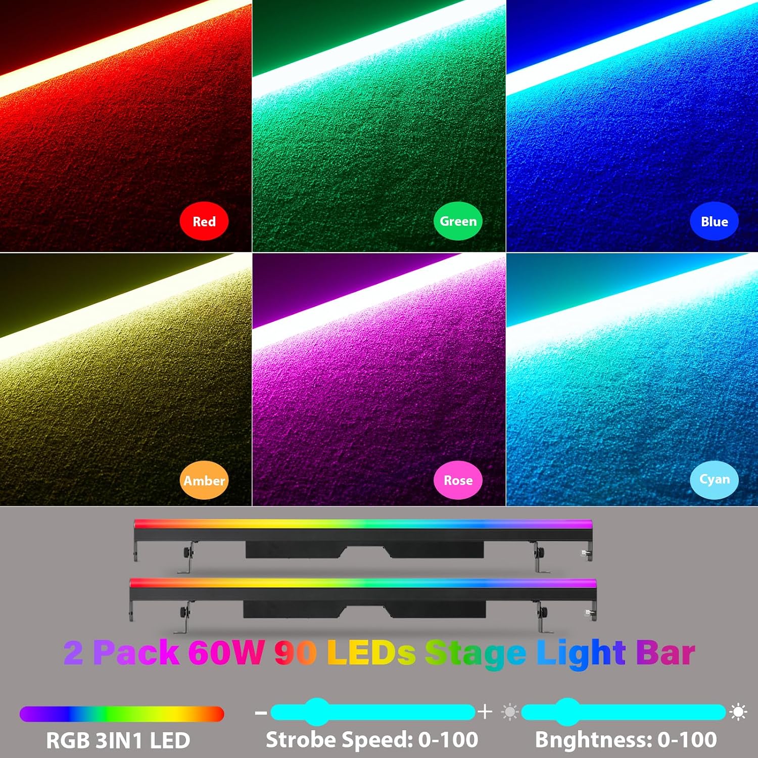 LED Stage Pixel Light Bar with Carry Bag,60W 90 LEDs RGB DMX DJ Stage Wash Light Bar with Screw Seamless Splicing Design DMX Lights Strip for Event Stage Club Party Show Wedding Lighting