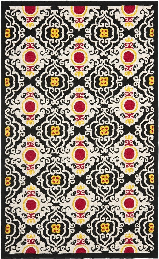 SAFAVIEH Four Seasons Collection 3'6" x 5'6" Black/Ivory FRS417A Hand-Hooked Floral Area Rug