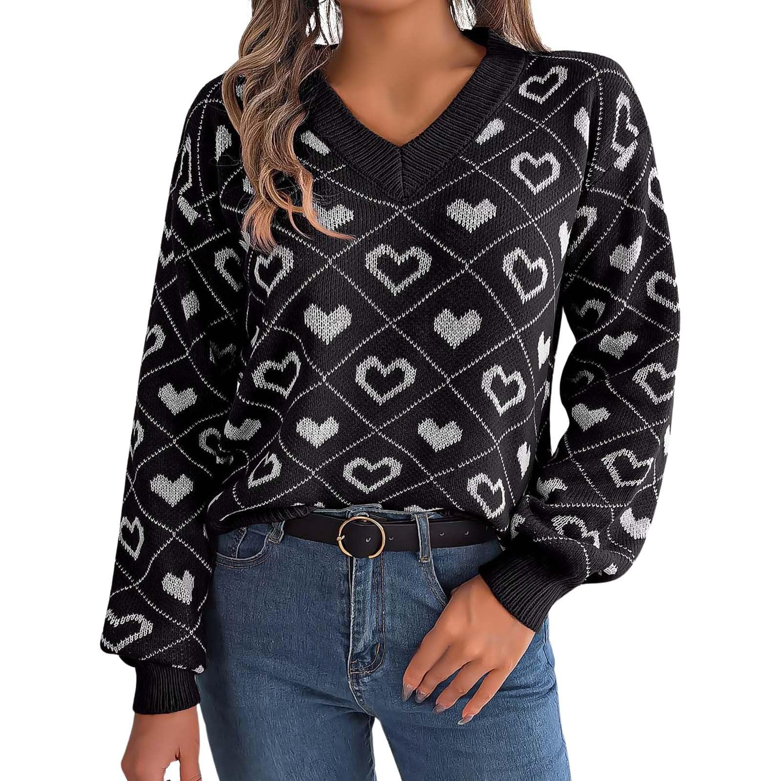 Generisch Jersey de invierno para mujer, estilo informal, colores de contraste, manga de diseño, para San Valentín