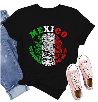 Mexico Shirts for Women Mexico Flag Print Casual T-Shirt Vintage Mexican Pride Tee Tops