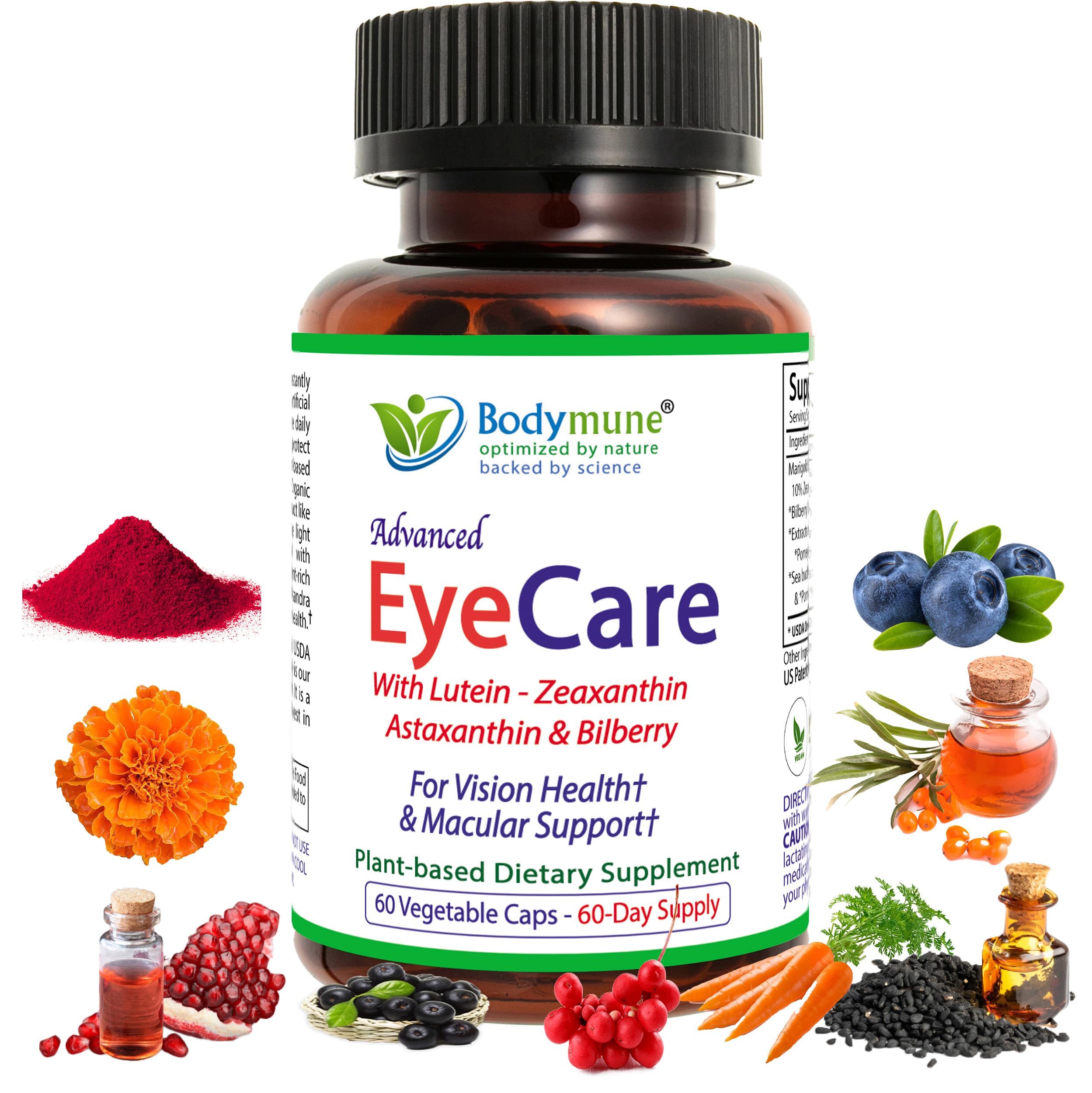 Bodymune Suplemento de Luteína, Astaxantina e Zeaxantina, 60 cápsulas