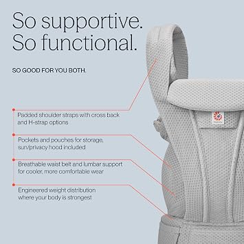 Ergobaby Omni Deluxe All-in-One Baby Carrier for Newborns from Birth up to 20kg, Ergonomic 4-Position mesh Baby Carrier Back Carrier Travel System, Pearl Grey