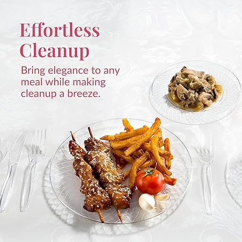 Miniatura 8 de Prestee Platos de plástico transparente, 150 unidades de platos duros desechables de 9 pulgadas para fiestas, elegantes pasteles, postres,
