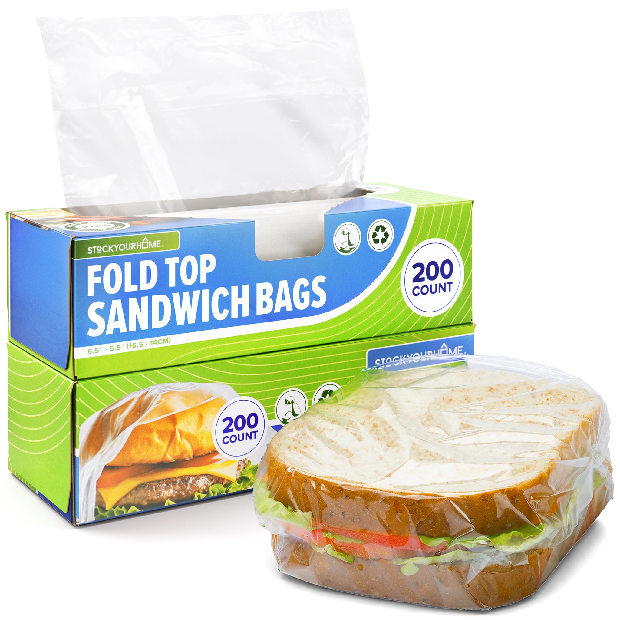 400 Count Clear Fold Top Sandwich Bags by Stock Your Home – 6.5 inches x 5.5 inches, Plastic, Clear, Pack of 400, Model 4441