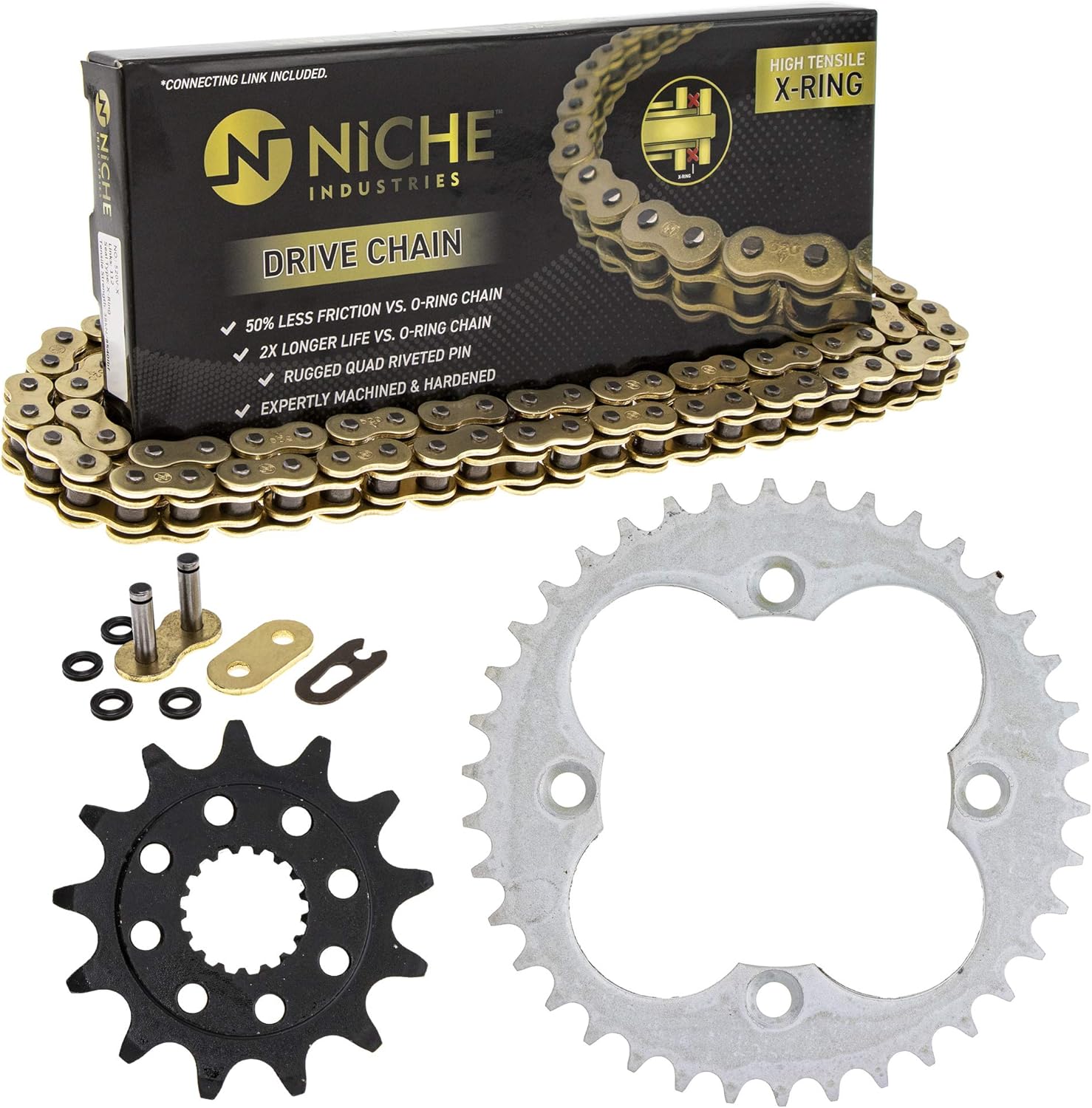 NICHE Drive Sprocket Chain Combo for Honda TRX450R TRX450ER Front 13 Rear 38 Tooth 520V-X X-Ring 94 Links