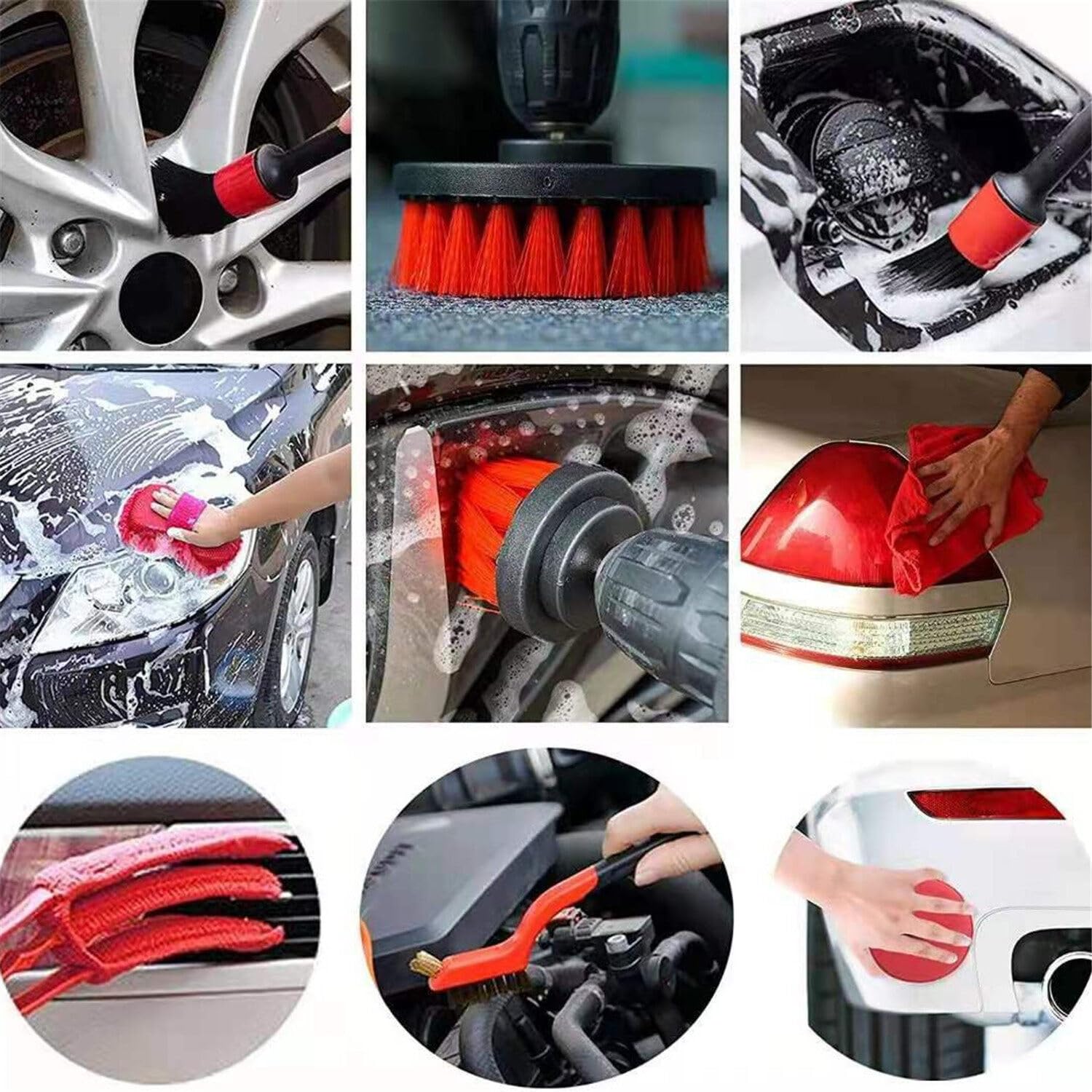 24-teiliges Auto-Reinigungswerkzeug-Set, Auto-Detail-Pinsel-Set zur Reinigung von Rädern, Armaturenbrett, Leder, Motor, Lüftungsschlitzen, Emblemen, Auto-Detail-Pinsel-Set, Auto-Bohrerbürsten-Set,