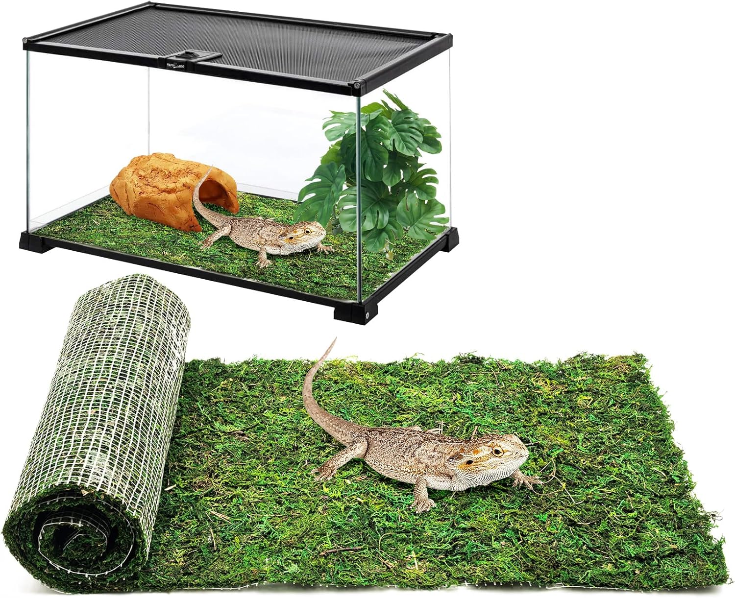 kathson Natural Moss Reptile Carpet Mat for Bearded Dragon Terrarium - Green Substrate Liner, Easy Cut 70.86" x 11.81" for Gecko Lizard Tortoise