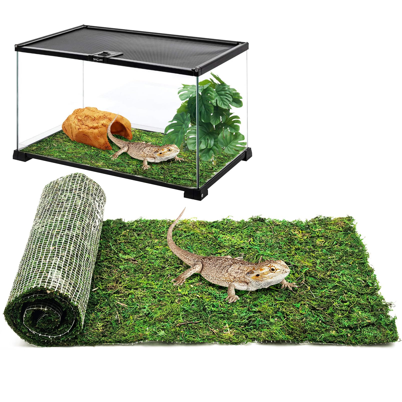 kathson Reptile Carpet, Natural Moss Mat for Terrarium, Bearded Dragon Tank Flooring Green Substrate Liner for Leopard Gecko Hermit Crab Lizard