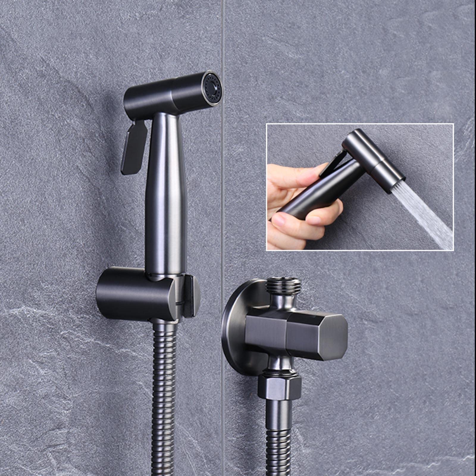 Kit spruzzatore per bidet portatile Rubinetto per bidet con maniglia singola in acciaio inossidabile grigio Spruzzatore per bidet a parete Rubinetto per acqua fredda a parete Doccia per bidet da bag