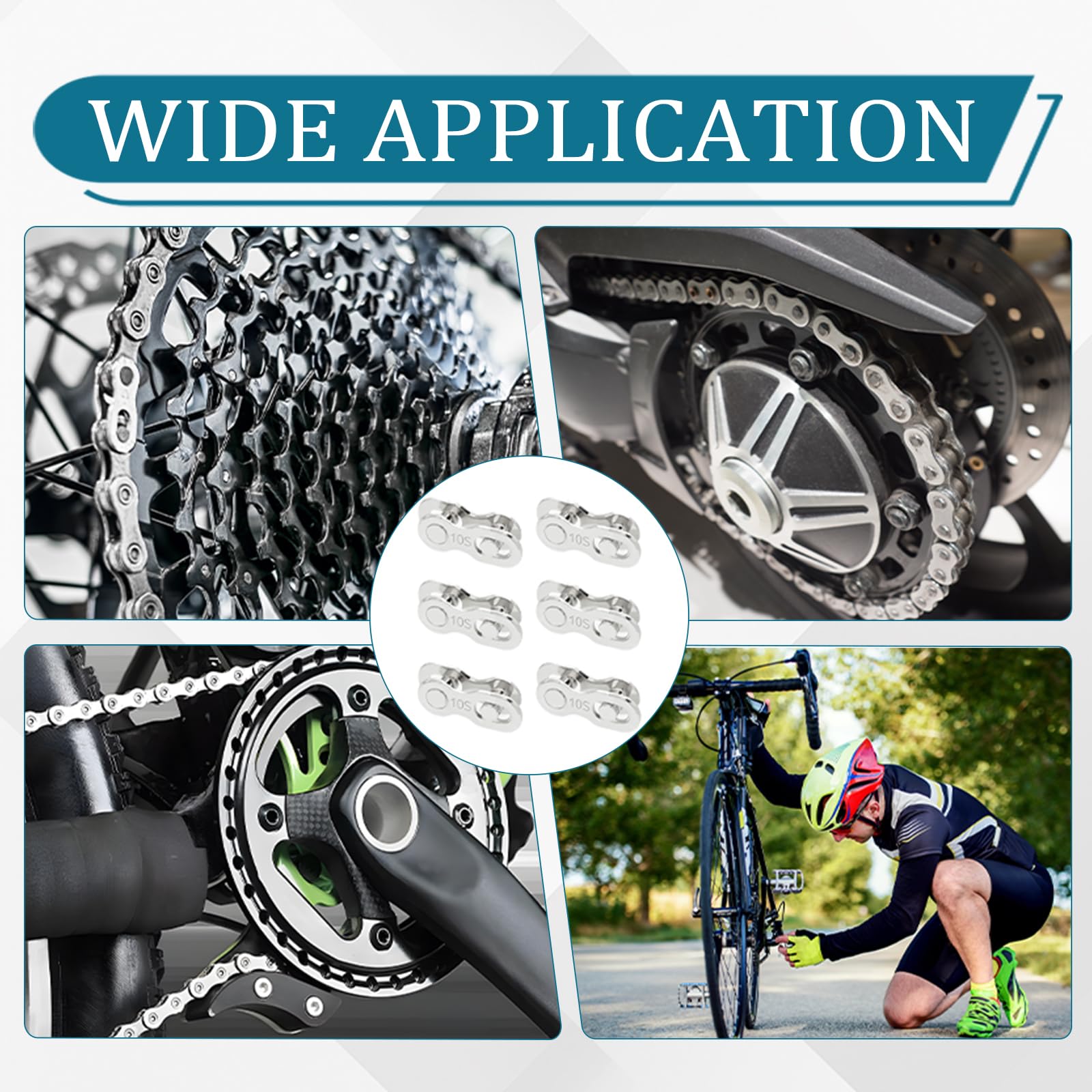 6 Paire Chaine Velo, Bicyclette Manquant Lien 10 Vitesse Chaîne de Vélo Réutilisable Attache Rapide Chaîne Bicyclette Manquant Lien 10 Vitesse Facile à Démonter Connecteur de Chaine Bicyclette
