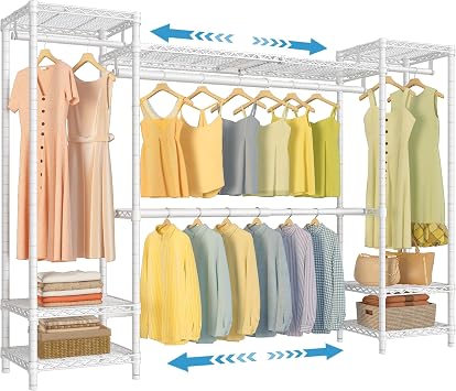 VIPEK X30 Expandable Clothes Rack Adjustable from 5 to 611", 950lbs Capacity Heavy Duty Portable Closet with 4 Hanger Rods & 7 Wire Shelves, Metal Wardrobe System for Reach-in Closet, White