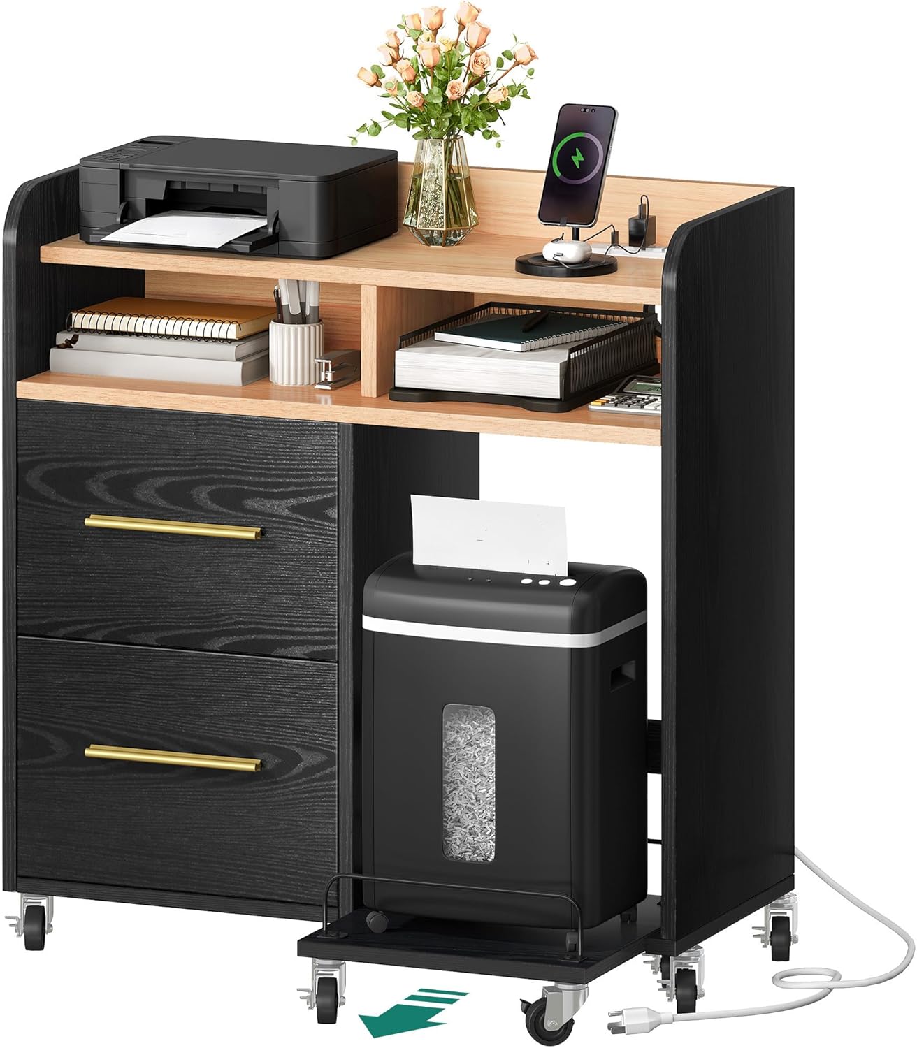 YITAHOME File Cabinet with Charging Station, Printer Table Cabinet for Home Office, Printer Stand Cart, Fits A4, Letter, Legal Size Files, Office Furniture, Black YITAHOME File Cabinet with Charging Station, Printer Table Cabinet for Home Office, Printer Stand Cart, Fits A4, Letter, Legal Size Files, Office Furniture, Black