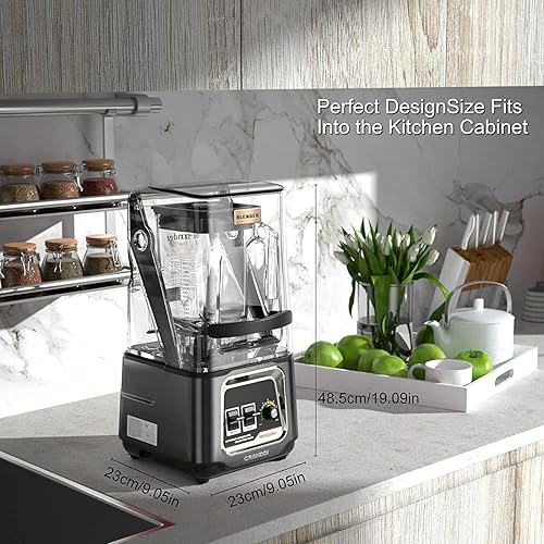Miniatura 2 de CRANDDI Licuadora comercial, licuadora de encimera de 2200 W con escudo extraíble, licuadora silenciosa para batidos y trituración de hielo,