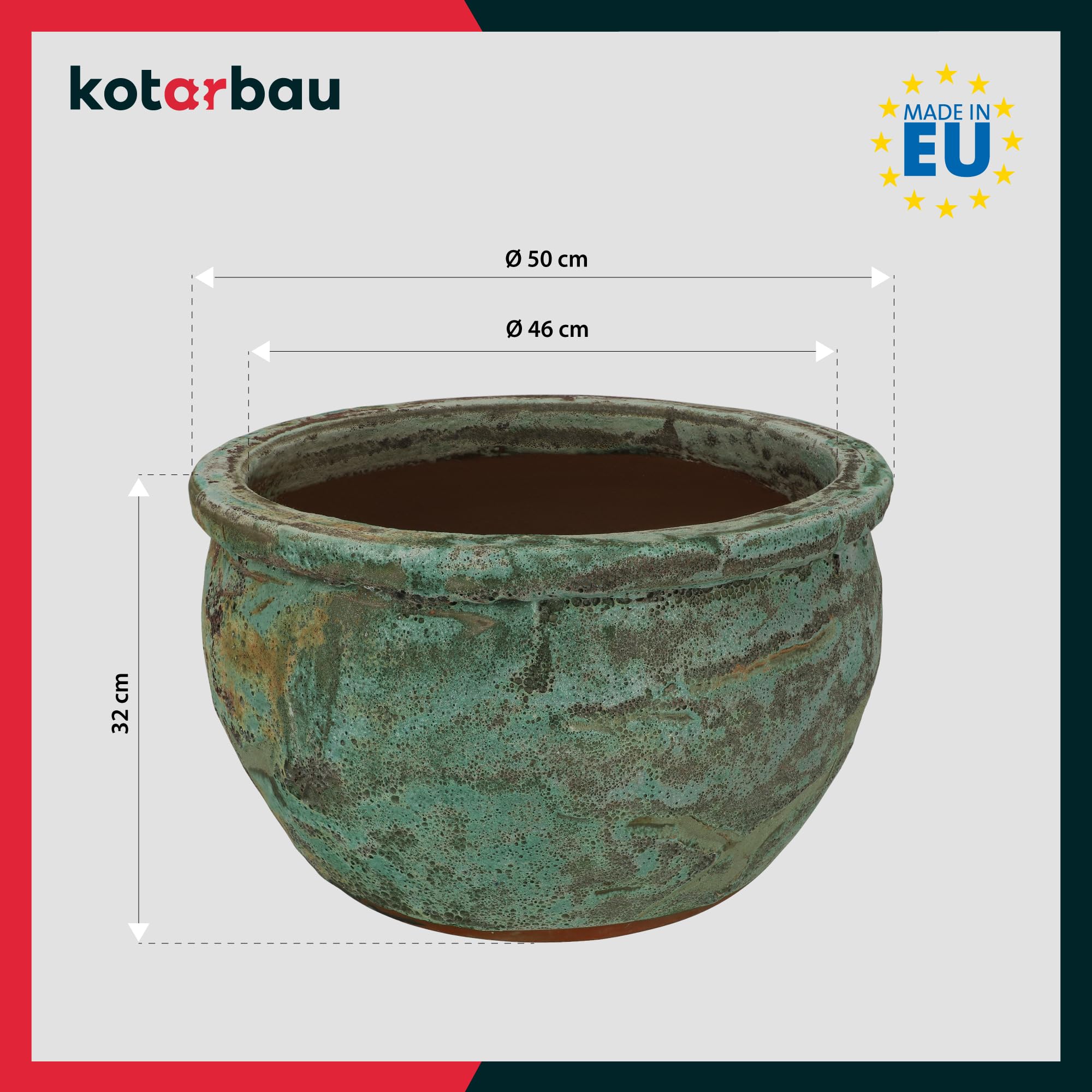 KOTARBAU Vaso da fiori in ceramica, grande, altezza 32 cm, diametro 50 cm, per esterni, grande e resistente al gelo, per esterni e interni, vaso per orchidee in ceramica