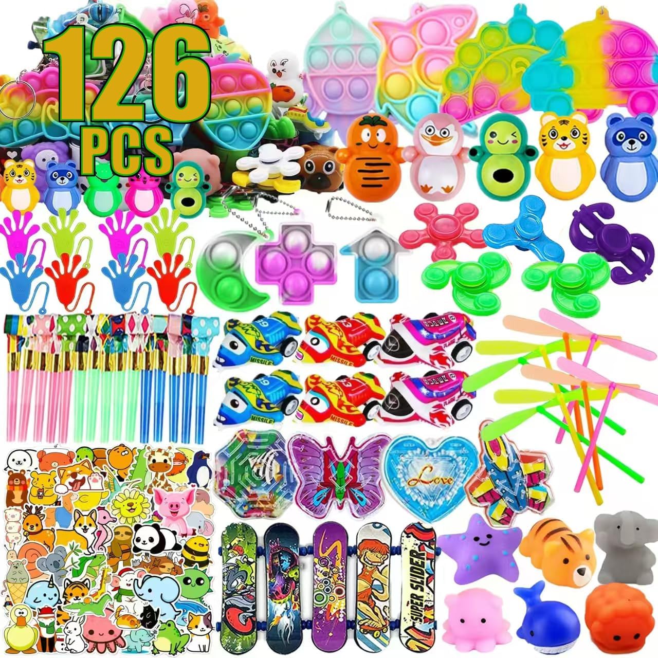 Dilycery 126 Pcs Easter Egg Fillers Treasure Box Toys for Classroom, Prizes for Kids Students, Fidget Toys Bulk, Goodie Bags Stuffers Pinata Filler, Birthday Party Favors for Kids 4-8