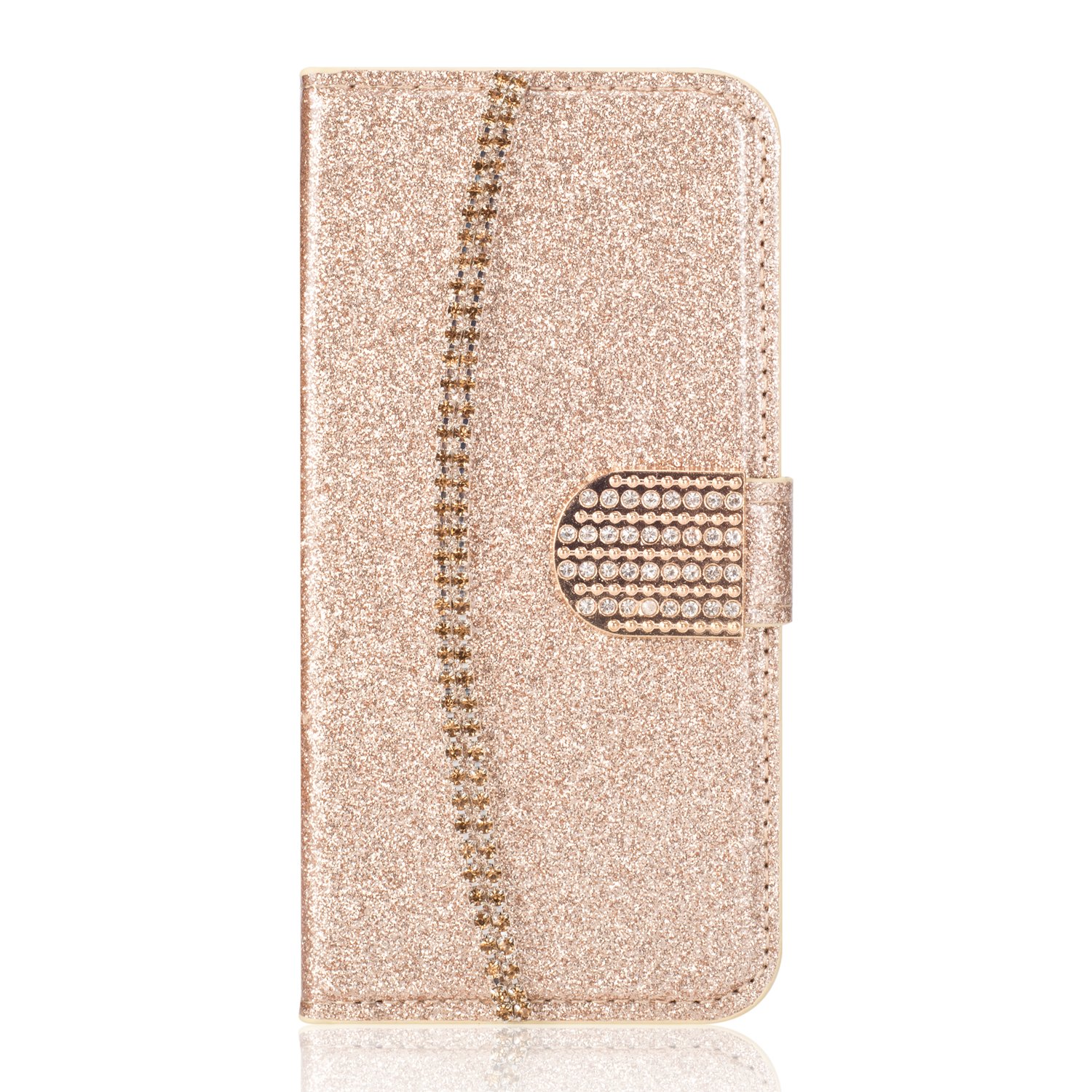 Xifanzi PU Leather Case Wallet Cover Flip Folio Book Case for Huawei MATE 20 Case Glitter Shiny Bling Slim Flip Case with Kickstand Feature Card Slots ID Holder Gold Wallet Case