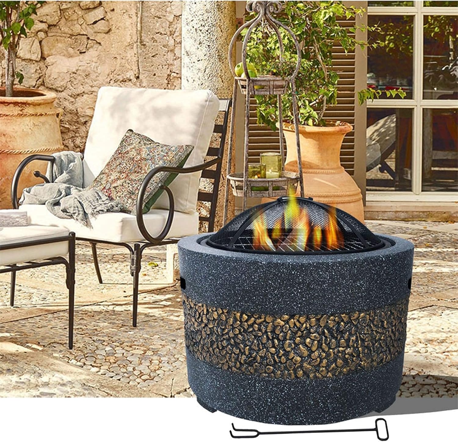 Garden Fire Pit Table Top Outdoor Party BBQ Fire Pit Heaters & Fire Pits Backyard Patio Garden Fireplace with Grill Grate for Heating//Fire Bowls Garden/Beach Grill Barbecue Rack