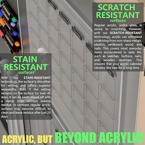 Miniatura 8 de Mag-Fancy Calendario magnético acrílico para refrigerador, juego de 2 calendarios transparentes de borrado en seco, tablero planificador