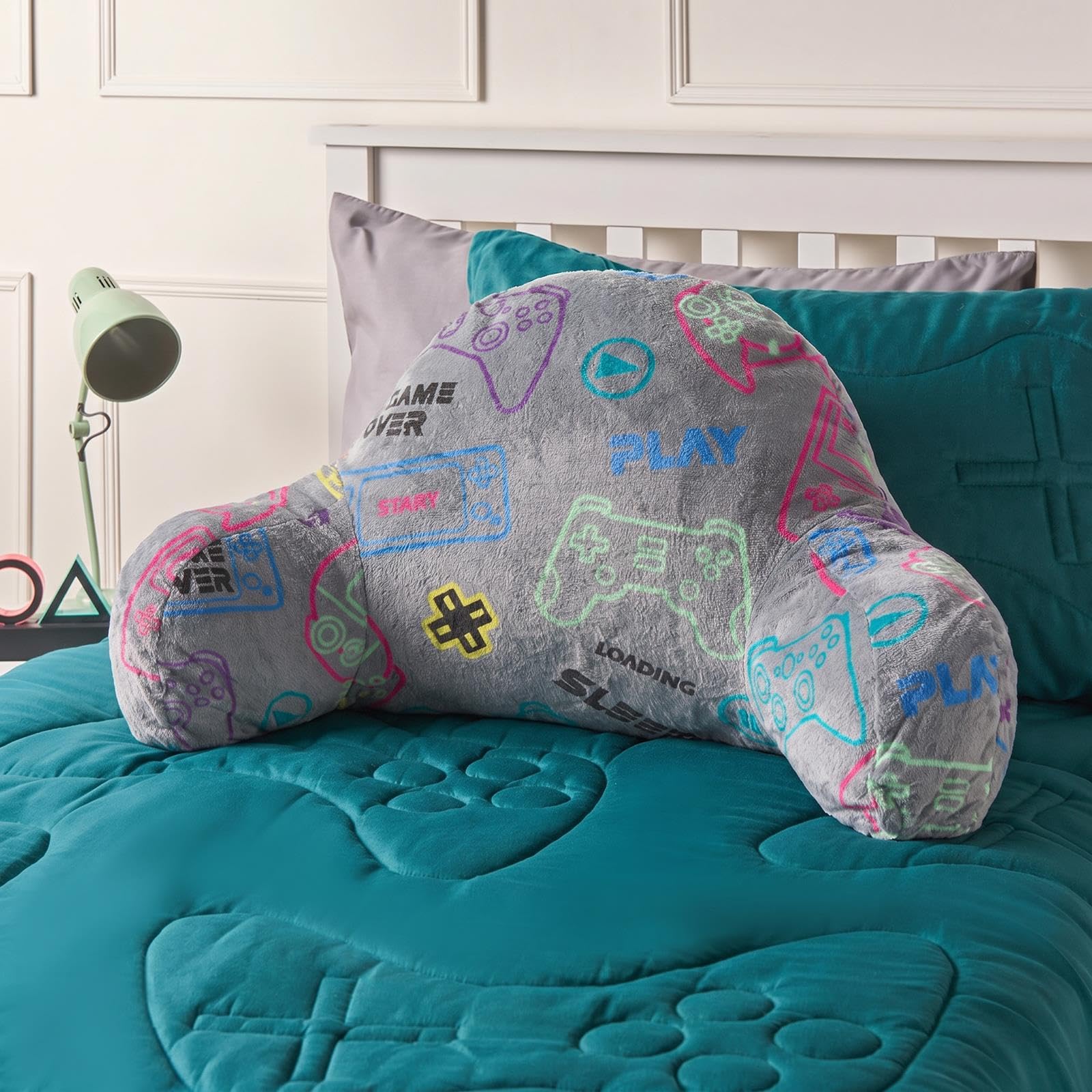 OHS Cuddle Cushion for Kids Grey, Fleece Backrest Gaming Pillow with Arms — image 1