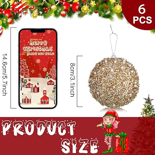 Miniatura 2 de 6 adornos de bola de 4 pulgadas para el día de San Valentín, árbol de Navidad, adornos de espuma con lentejuelas con brillantina para colgar