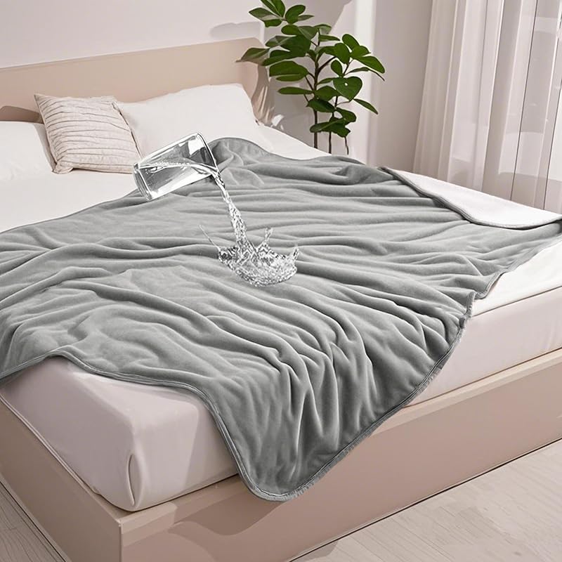 Manta impermeável para cães e gatos gogobunny, reversível de flanela e sherpa, cinza, 228,6 x 274,3 cm