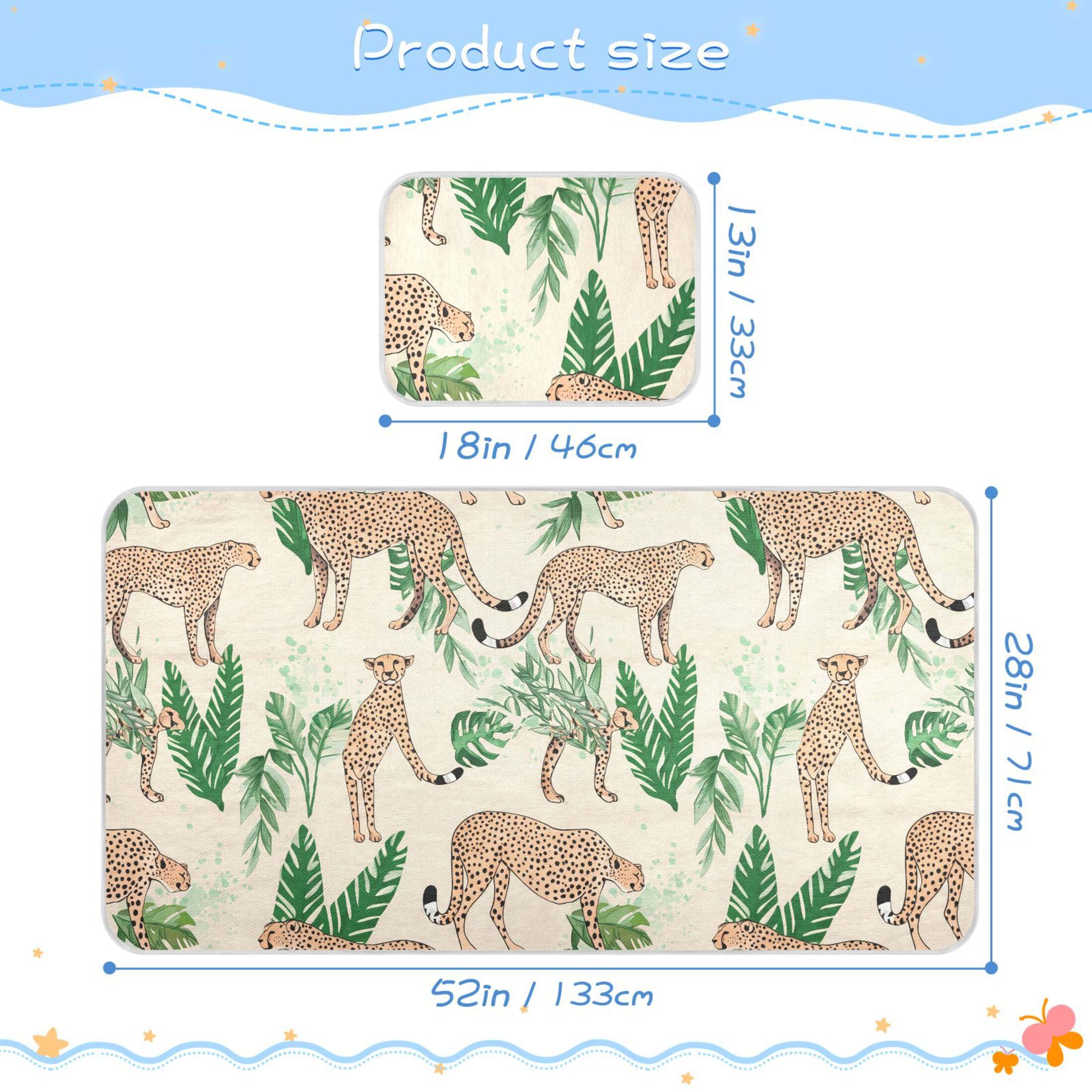 Takiito Cheetahs Leaves Baby Cooling Mattress Pad, Soft & Breathable Cooling Mat Keep Baby Cool in Summer 28x52 in, Nursery Essential