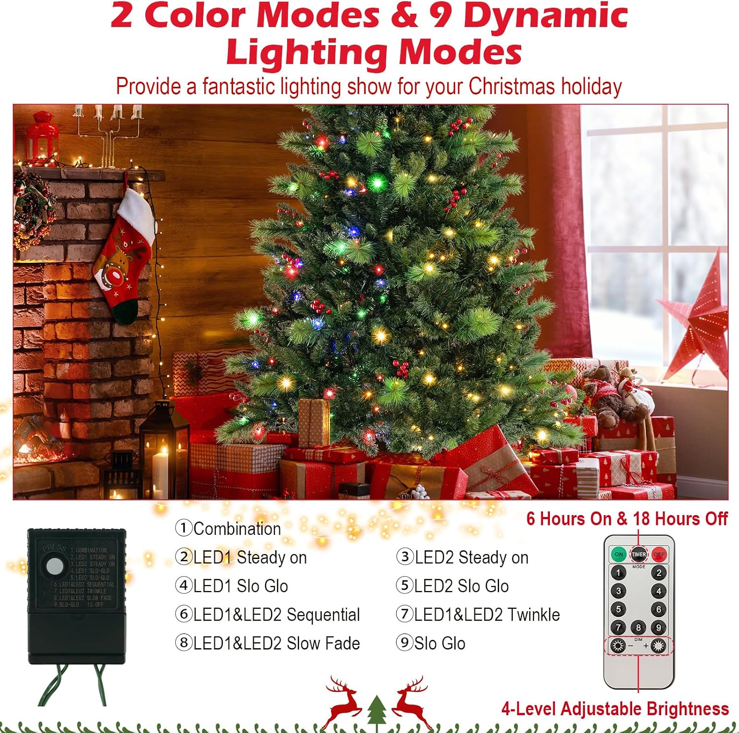 Árbol De Navidad Artificial Preiluminado De 95 Cm - Ramas De PE, 90 Luces LED, 12 Modos, Fácil Montaje