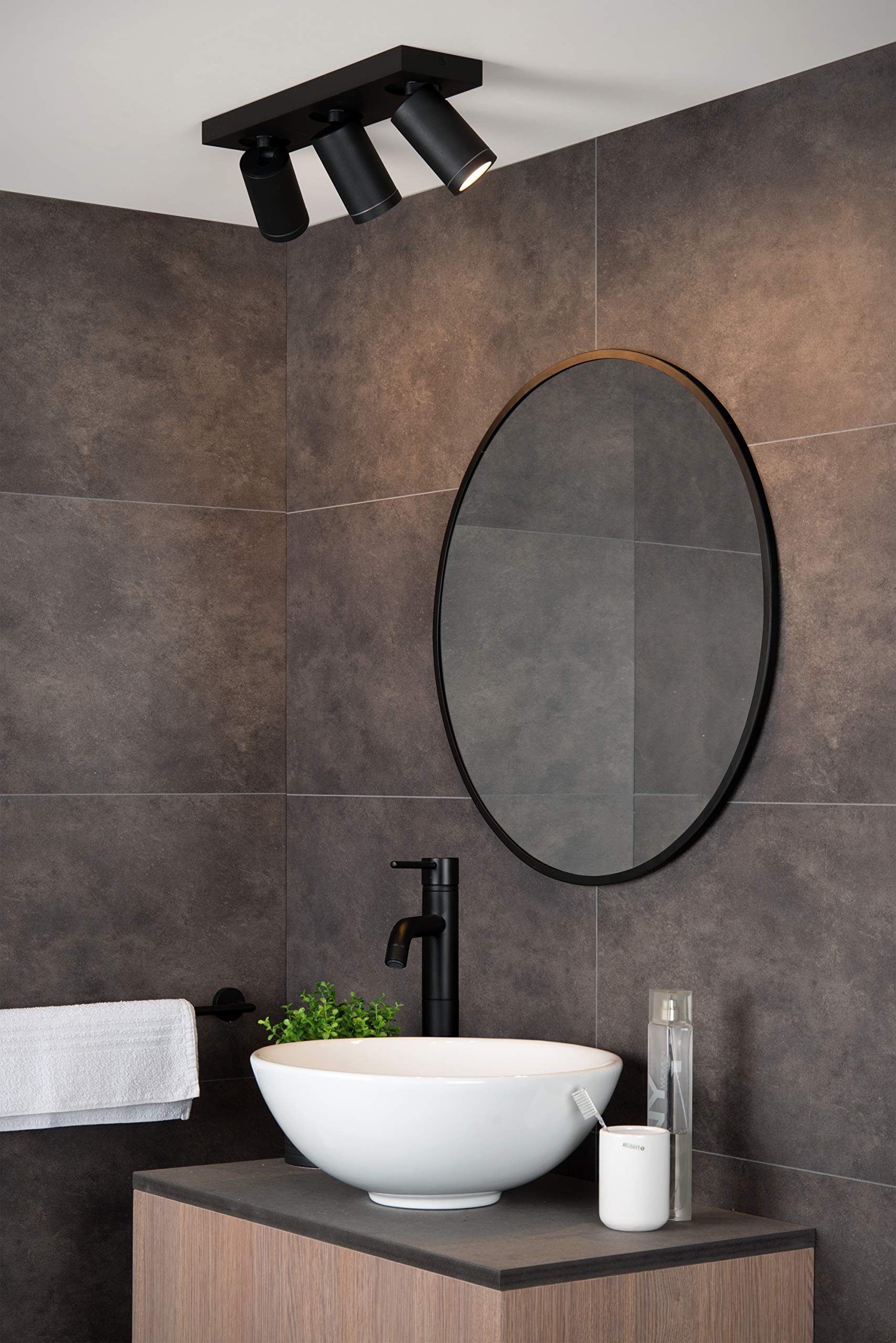 LUCIDE Taylor - Ceiling Spotlight Bathroom - LED Dim to Warm - GU10-3x5W 2200K/3000K - IP44 - Black - Image 3