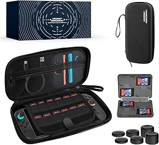 Newzerol【8in1セット】Switch2用アクセサリ ジョイスティックカバー（シリコン製・高/中/低3種×2個）8ゲームカード収納ケース Switch2本体用 コンパクト収納バッグ ユニセックスデザイン・スノーフレーク生地 ゲーム操作・データ管理・保管一元化 ブラック