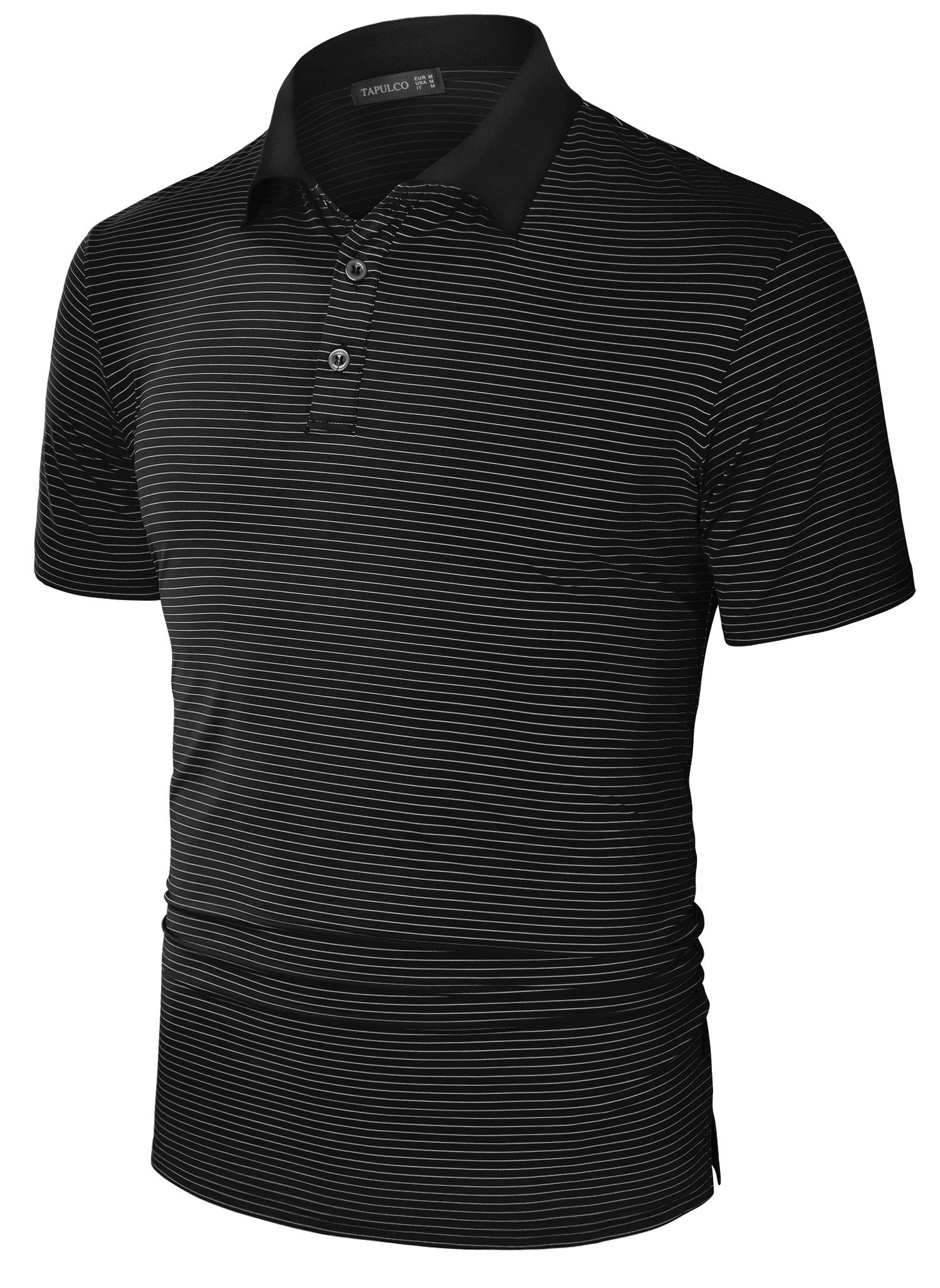 TAPULCOMens Classic 3 Buttons Placket Collarless Golf Shirts Quick-Drying Tech Performance Active Workout Polyester Tshirts Casual Wear Black X-Large