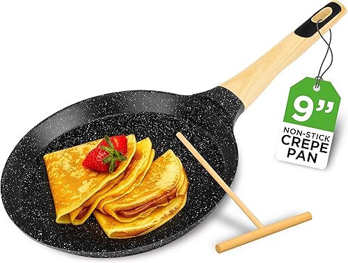 Miniatura 10 de NutriChef Juego de 2 sartenes antiadherentes para crepé, sartenes Dosa recubiertas de mármol de 11 pulgadas con esparcidores de madera, baquelita y
