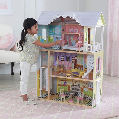 Miniatura 3 de KidKraft Kaylee - Casa de muñecas de madera casi 4 pies de alto con ascensor escaleras y 10 accesorios regalo para mayores de 3 años