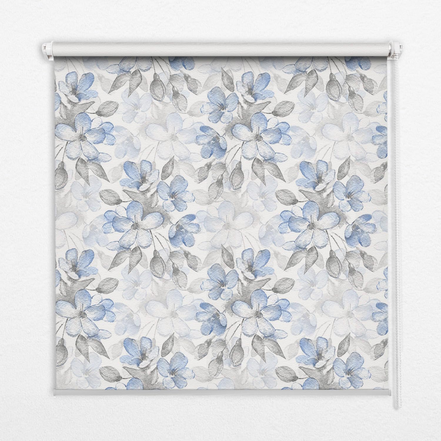 Store enrouleur perméable fleurs bleu Tulup 50x50 cm sans perçage