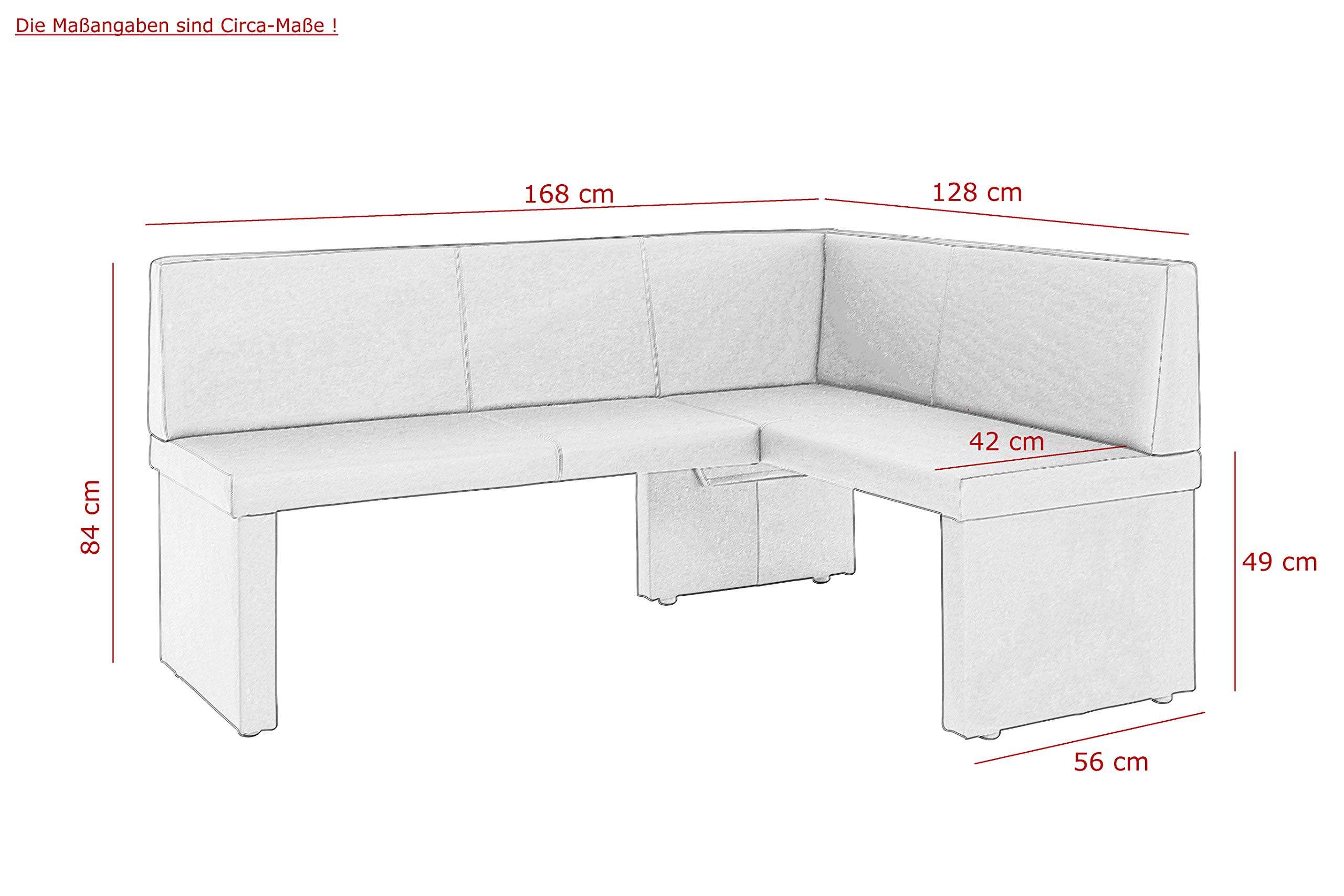 Eckbank Taina LEB, Kunstleder Schwarz, Gestell aus Holz, langer Schenkel links, 168 x128 x 84cm