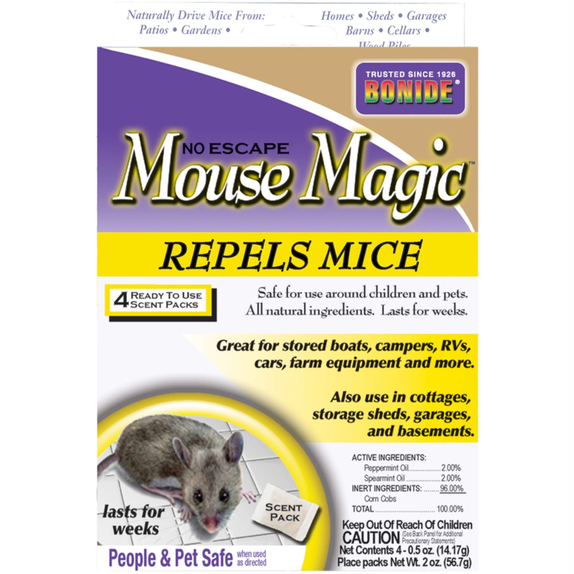 BonideMouse Magic Mouse Repellent Scent Packs, 4 Ready-to-Use Packs for Indoor & Outdoor Use