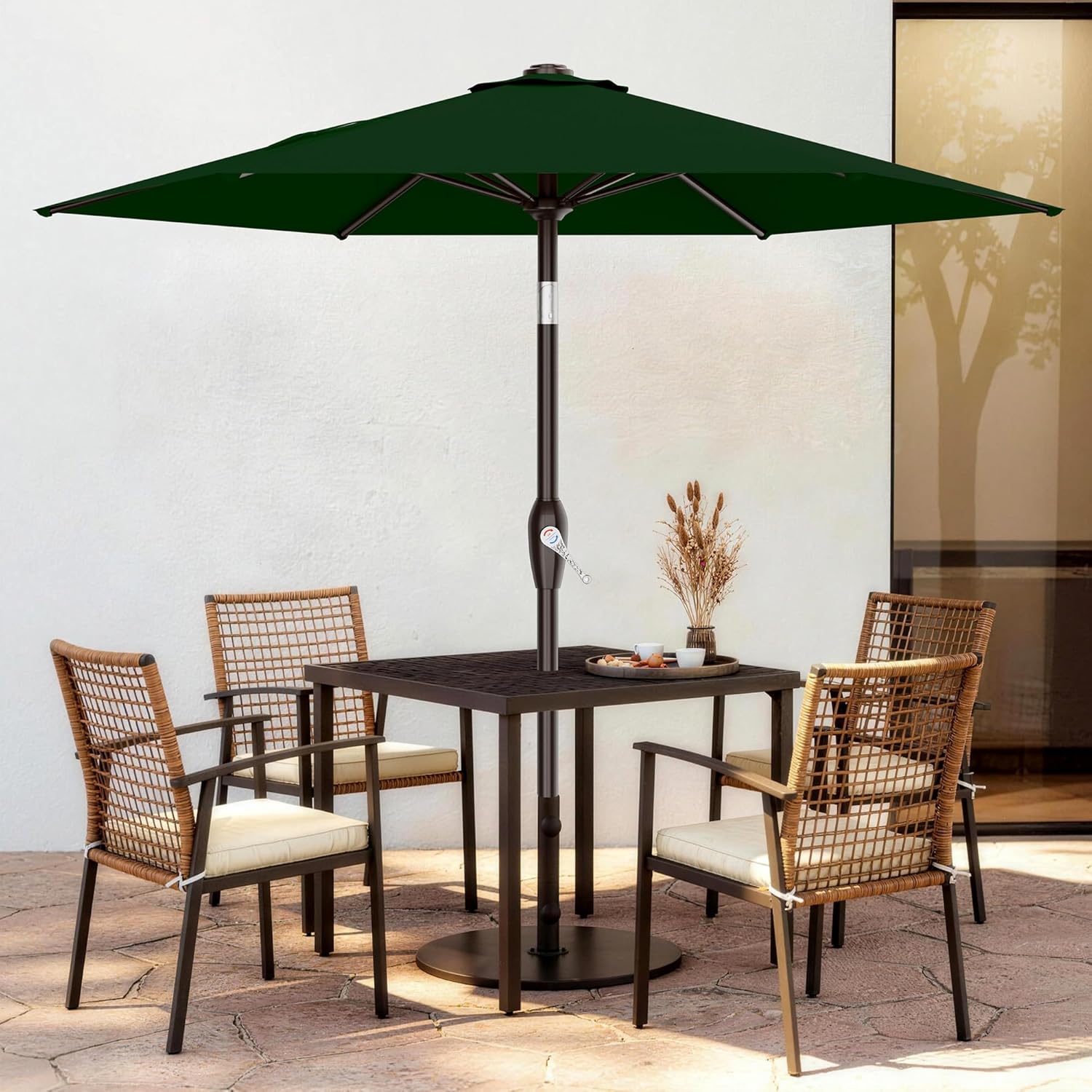 areshark 7.5ft patio umbrella table market umbrella with 6 sturdy ribs, button tilt/crank, heavy-duty outdoor umbrellas for pool, deck, garden and backyard, dark green dark green 7.5ft