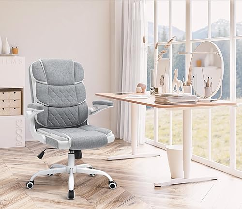 Miniatura 7 de Silla de escritorio ergonómica, silla de oficina rosa, sillas de escritorio con ruedas y reposabrazos abatibles, silla de computadora ajustable de