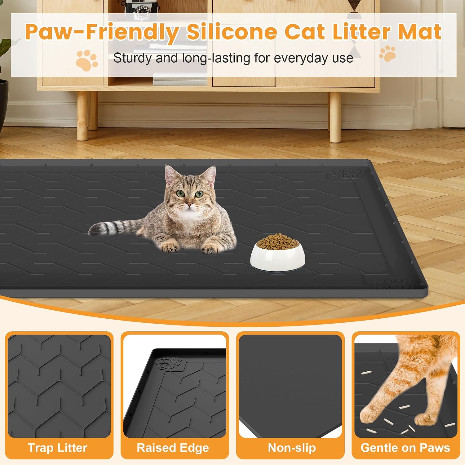 Silicone Cat Litter Mat, 40"x28" XLarge Waterproof Trapping Mats image 3